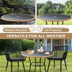 EROMMY Tavolo da Pranzo per Esterno da 35'' per 4 Persone, Tavolino Rotondo da Patio in Rattan con Piano in Vetro Temperato e Robusto Telaio in Ferro, Resistente alle Intemperie per Patio