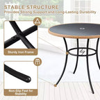 EROMMY Tavolo da Pranzo per Esterno da 35'' per 4 Persone, Tavolino Rotondo da Patio in Rattan con Piano in Vetro Temperato e Robusto Telaio in Ferro, Resistente alle Intemperie per Patio