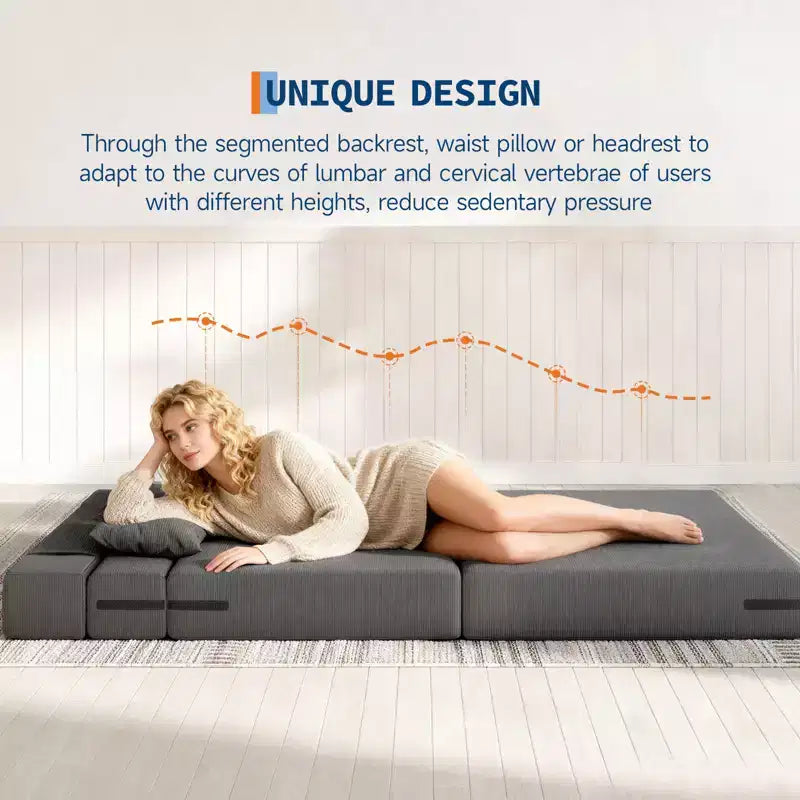 Divano Letto Pieghevole Convertibile - Futon in Lino con Cuscino per Soggiorno, Camera da Letto, Dormitorio, Appartamento, Ufficio Domestico - Grigio Scuro