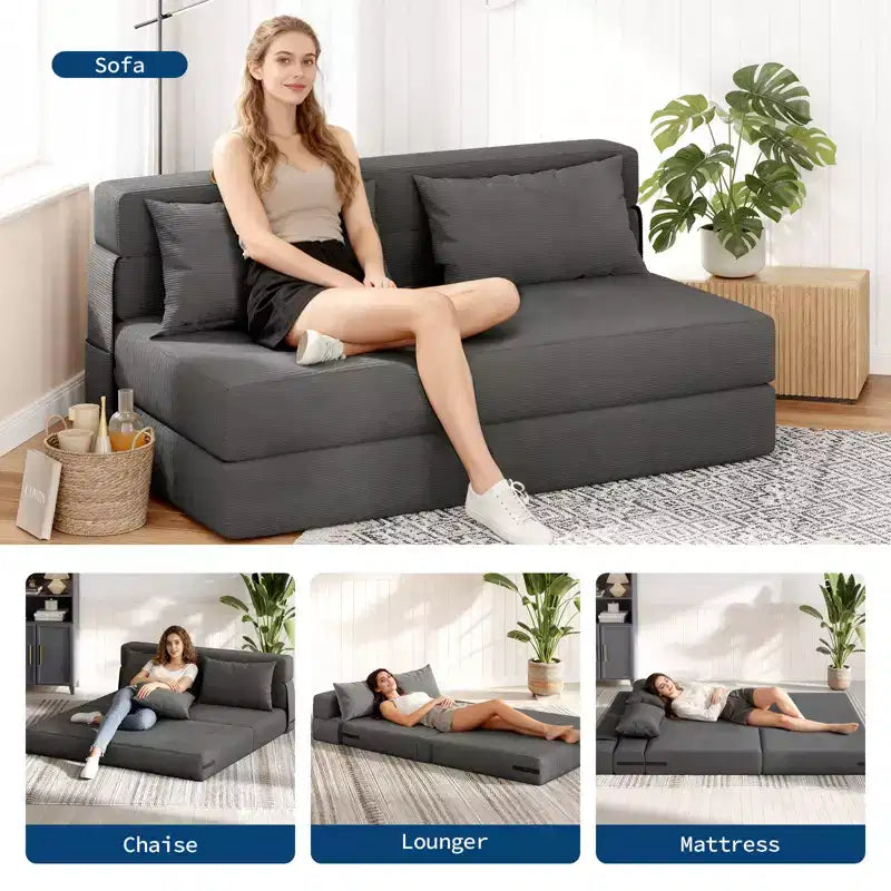 Divano Letto Pieghevole Convertibile - Futon in Lino con Cuscino per Soggiorno, Camera da Letto, Dormitorio, Appartamento, Ufficio Domestico - Grigio Scuro