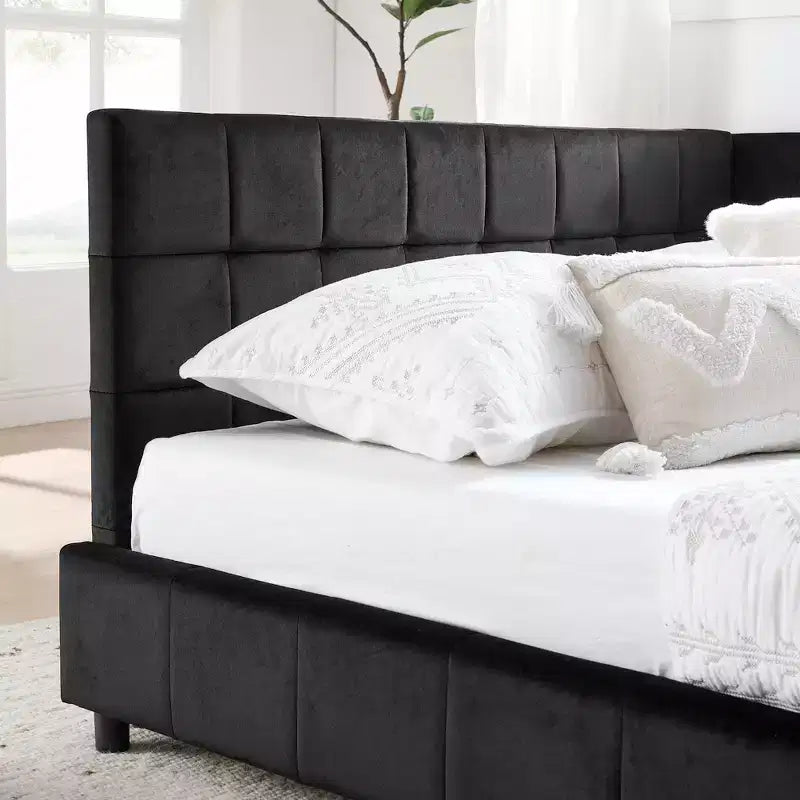 Bellemave Lettino Imbottito Queen Size con Comodo Schienale e Braccioli, Struttura per Lettino Imbottito per Camera da Letto e Soggiorno, Velluto