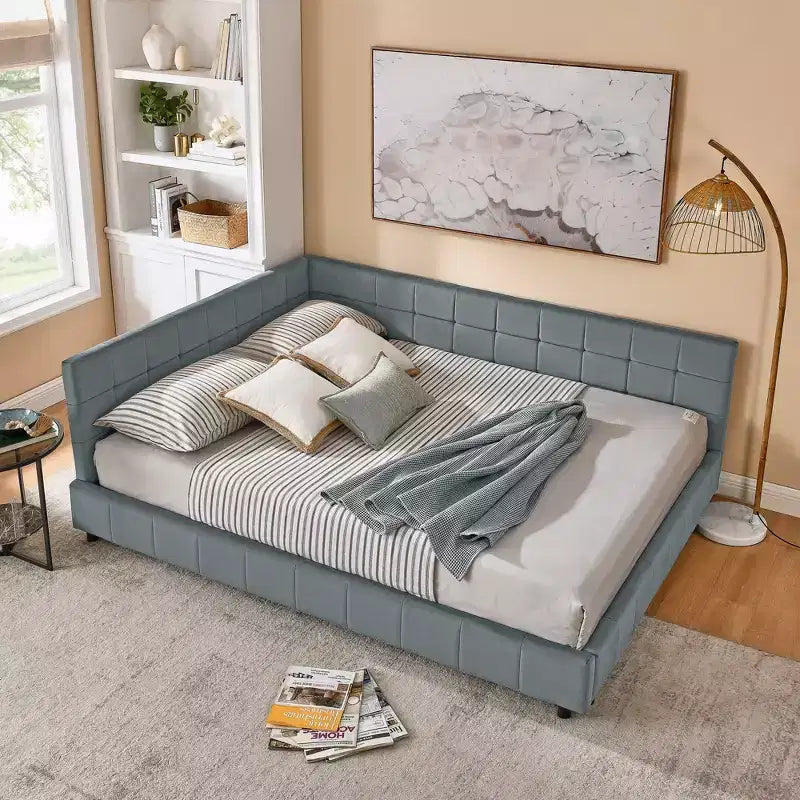 Bellemave Lettino Imbottito Queen Size con Comodo Schienale e Braccioli, Struttura per Lettino Imbottito per Camera da Letto e Soggiorno, Velluto