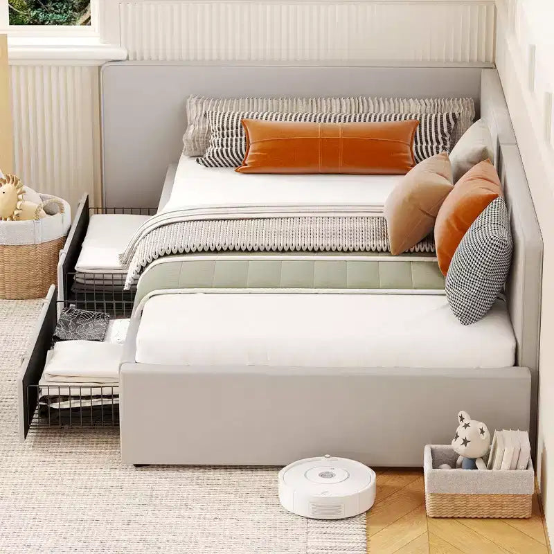 Letto da giorno imbottito singolo con testiera e sponde, divano letto salvaspazio per camera da letto, soggiorno o camera degli ospiti, facile da montare