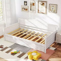 MAYEERTY Twin Size Day Bed Frame with Trundle, Integrated Headboard Armrests Space-Saving Wood Bed