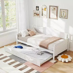 MAYEERTY Struttura letto singolo con letto estraibile, testiera integrata, braccioli, letto in legno salvaspazio