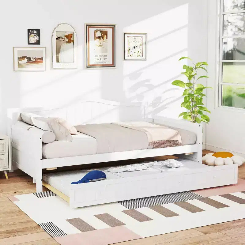 MAYEERTY Struttura letto singolo con letto estraibile, testiera integrata, braccioli, letto in legno salvaspazio