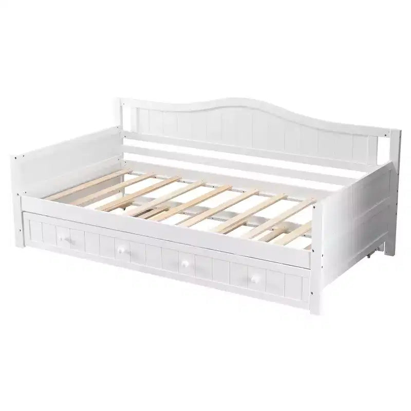 MAYEERTY Struttura letto singolo con letto estraibile, testiera integrata, braccioli, letto in legno salvaspazio