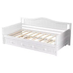 MAYEERTY Struttura letto singolo con letto estraibile, testiera integrata, braccioli, letto in legno salvaspazio