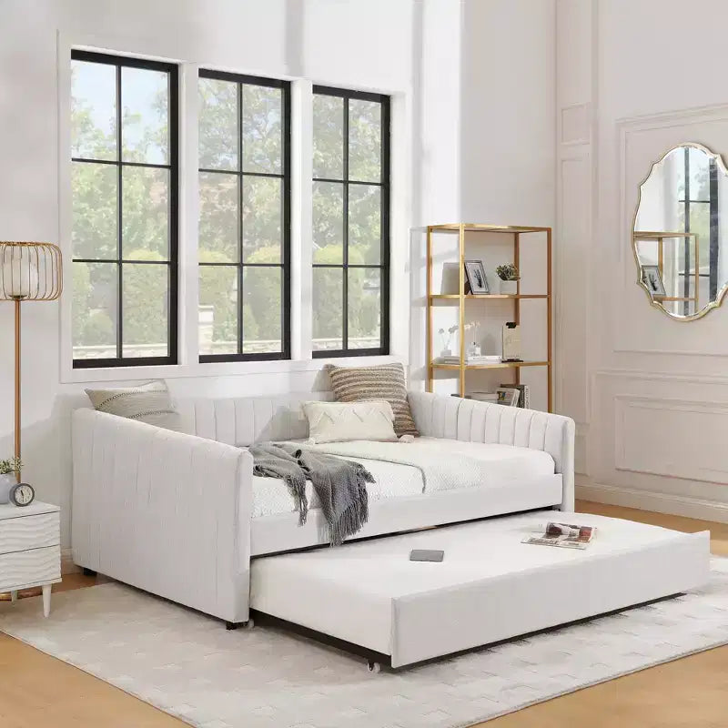 GDFStudio Scarlett Divano Letto Imbottito con Letto Estraibile, Divano Letto con Schienale a Righe Verticali