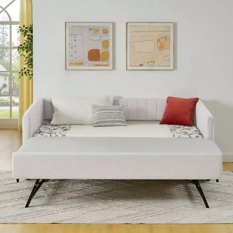 GDFStudio Scarlett Divano Letto Imbottito con Letto Estraibile, Divano Letto con Schienale a Righe Verticali