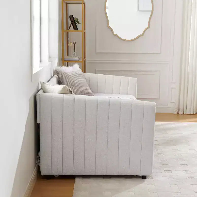 GDFStudio Scarlett Divano Letto Imbottito con Letto Estraibile, Divano Letto con Schienale a Righe Verticali