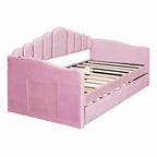 Divano letto singolo imbottito con letto estraibile e stazione di ricarica USB, daybed in velluto per camera da letto, rosa
