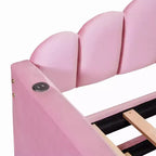 Divano letto singolo imbottito con letto estraibile e stazione di ricarica USB, daybed in velluto per camera da letto, rosa
