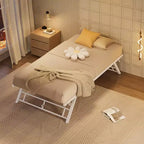 Acekool Twin rundle Bed Frame, White Foldable Metal Daybed with Lockable Casters, Space Saving Under Bed Guest Frame