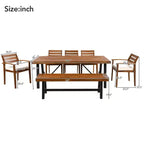 GDFStudio Murray Set da pranzo da esterno moderno a 7 pezzi in legno di acacia con tavolo, panca e sedie imbottite