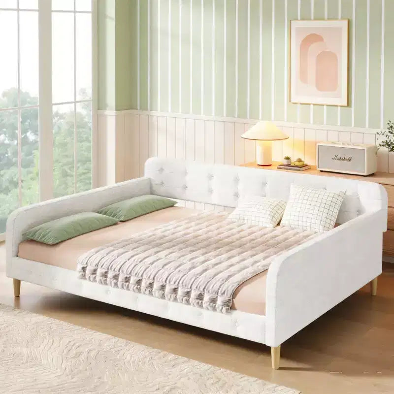 Letto a giorno matrimoniale moderno imbottito in lino Luxystar