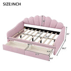 Letto a giorno matrimoniale con contenitore, divano letto in velluto con 2 cassetti, struttura letto a giorno moderna con schienale a conchiglia