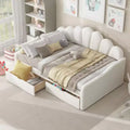 Full Size Daybed with Storage, Velvet Upholstered Sofa Bed with 2 Drawers, Modern Day Bed Frame with Shell Shaped Backrest