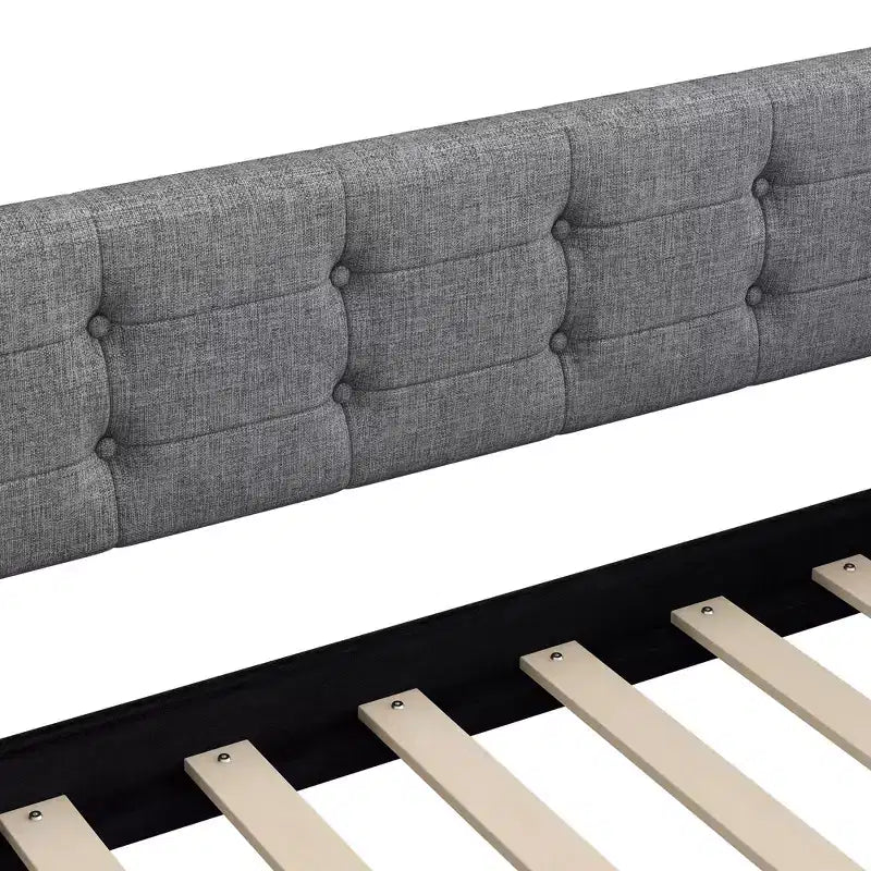 Divano letto imbottito Queen Size con schienale trapuntato a bottoni, divano letto in lino con 4 gambe di supporto, grigio