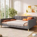 Divano letto imbottito Queen Size con schienale trapuntato a bottoni, divano letto in lino con 4 gambe di supporto, grigio