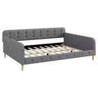 Divano letto imbottito Queen Size con schienale trapuntato a bottoni, divano letto in lino con 4 gambe di supporto, grigio