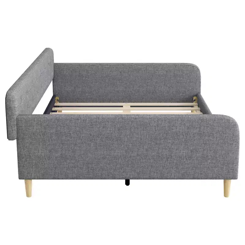 Divano letto imbottito Queen Size con schienale trapuntato a bottoni, divano letto in lino con 4 gambe di supporto, grigio
