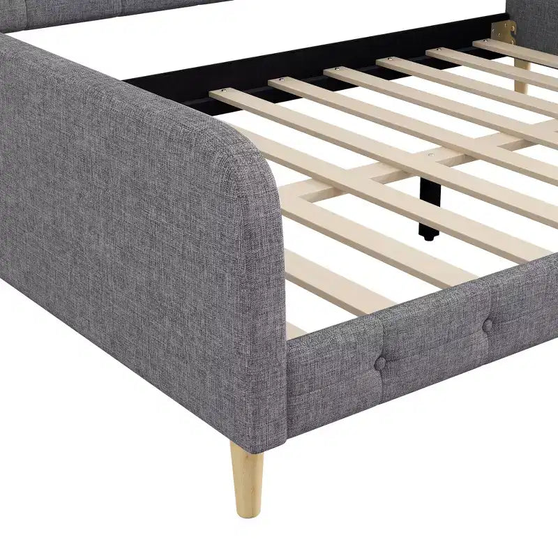 Divano letto imbottito Queen Size con schienale trapuntato a bottoni, divano letto in lino con 4 gambe di supporto, grigio