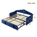 Divano letto imbottito singolo con rotelle estraibili ad altezza regolabile, divano letto estensibile con porta di ricarica e tasche laterali per la camera da letto, blu