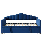 Divano letto imbottito singolo con rotelle estraibili ad altezza regolabile, divano letto estensibile con porta di ricarica e tasche laterali per la camera da letto, blu