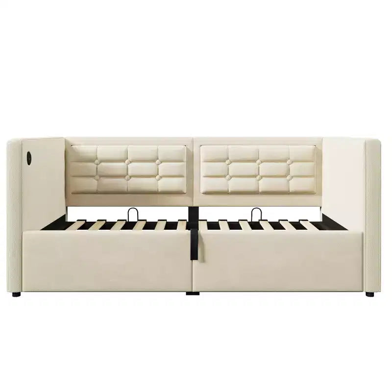 Divano letto singolo imbottito, Struttura letto singolo con contenitore idraulico, Struttura letto divano in velluto con schienale trapuntato