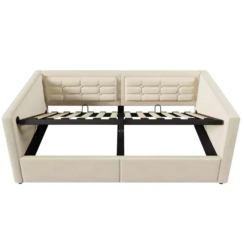 Divano letto singolo imbottito, Struttura letto singolo con contenitore idraulico, Struttura letto divano in velluto con schienale trapuntato