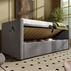 Divano letto singolo imbottito, Struttura letto singolo con contenitore idraulico, Struttura letto divano in velluto con schienale trapuntato