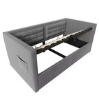Divano letto singolo imbottito, Struttura letto singolo con contenitore idraulico, Struttura letto divano in velluto con schienale trapuntato