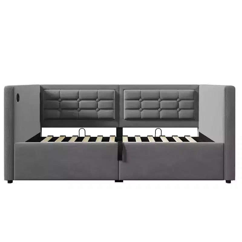Divano letto singolo imbottito, Struttura letto singolo con contenitore idraulico, Struttura letto divano in velluto con schienale trapuntato