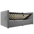 Divano letto singolo imbottito, Struttura letto singolo con contenitore idraulico, Struttura letto divano in velluto con schienale trapuntato