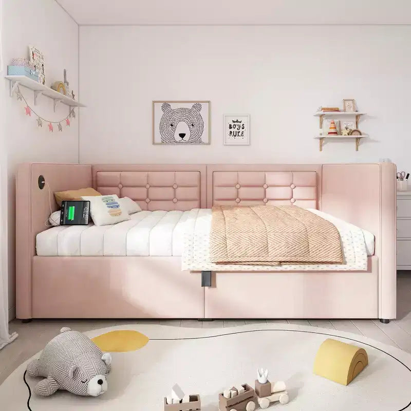 Divano letto singolo imbottito, Struttura letto singolo con contenitore idraulico, Struttura letto divano in velluto con schienale trapuntato