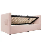 Divano letto singolo imbottito, Struttura letto singolo con contenitore idraulico, Struttura letto divano in velluto con schienale trapuntato