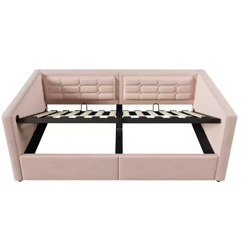 Divano letto singolo imbottito, Struttura letto singolo con contenitore idraulico, Struttura letto divano in velluto con schienale trapuntato