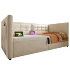 Divano letto singolo imbottito, Struttura letto singolo con contenitore idraulico, Struttura letto divano in velluto con schienale trapuntato