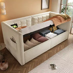 Divano letto singolo imbottito, Struttura letto singolo con contenitore idraulico, Struttura letto divano in velluto con schienale trapuntato