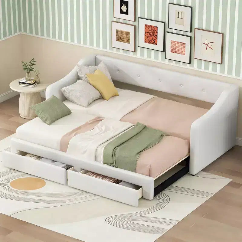 Luxystar Divano Letto Moderno a Una Piazza e Mezza in Lino con 2 Cassetti, Estensibile a Letto Matrimoniale