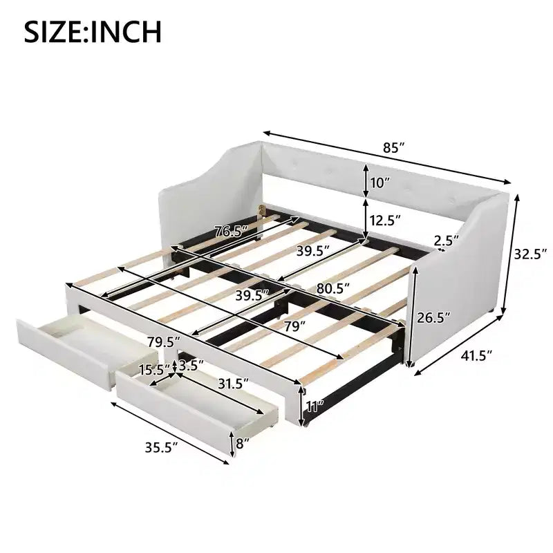 Luxystar Divano Letto Moderno a Una Piazza e Mezza in Lino con 2 Cassetti, Estensibile a Letto Matrimoniale