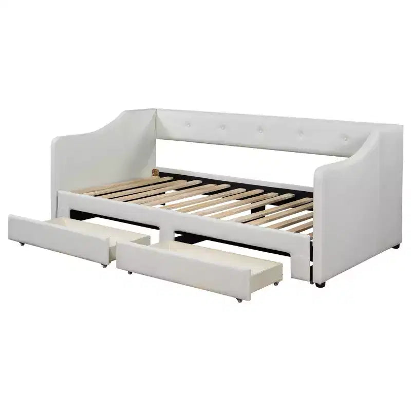 Luxystar Divano Letto Moderno a Una Piazza e Mezza in Lino con 2 Cassetti, Estensibile a Letto Matrimoniale