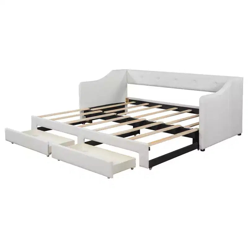 Luxystar Divano Letto Moderno a Una Piazza e Mezza in Lino con 2 Cassetti, Estensibile a Letto Matrimoniale