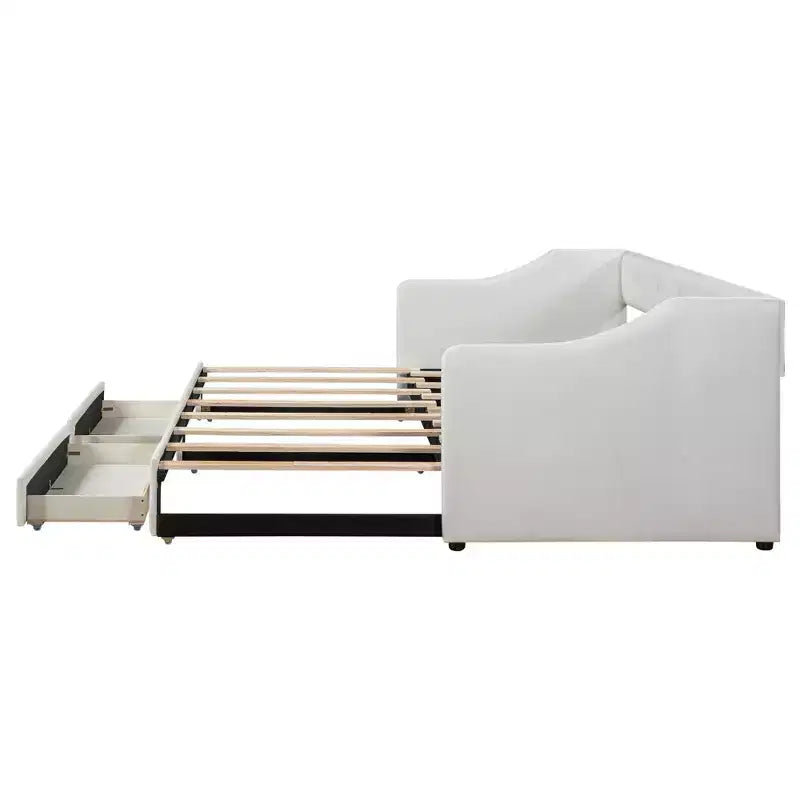 Luxystar Divano Letto Moderno a Una Piazza e Mezza in Lino con 2 Cassetti, Estensibile a Letto Matrimoniale