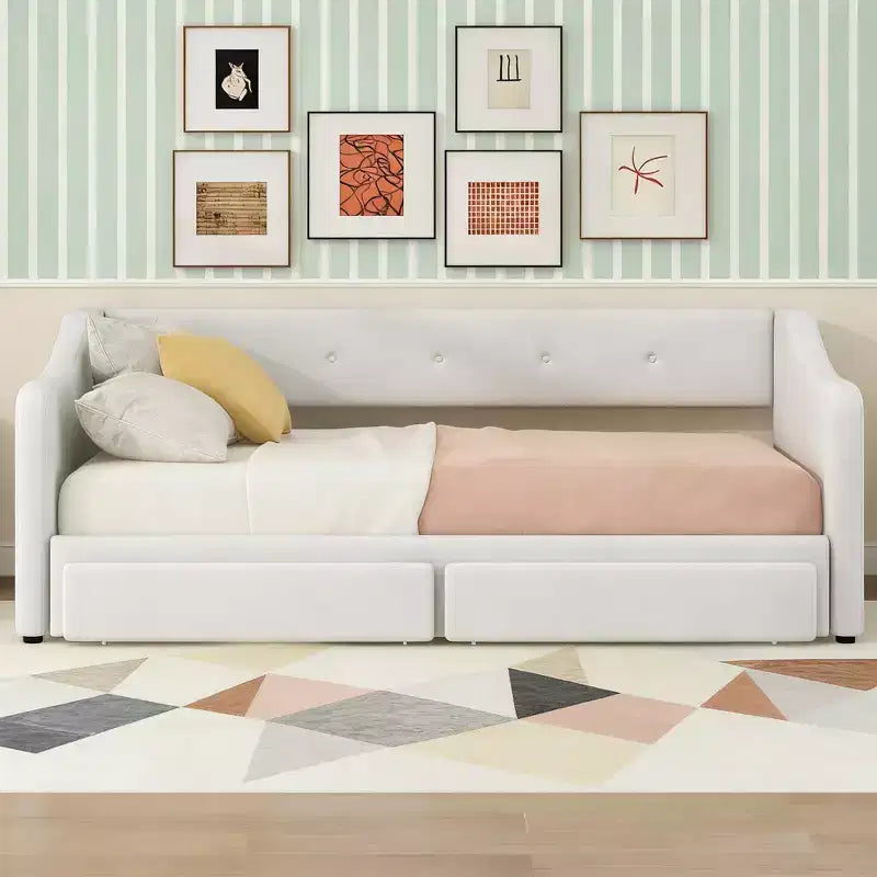 Luxystar Modern Twin XL Size Linen Upholstered Daybed with 2 Drawers, Extendable to King Size