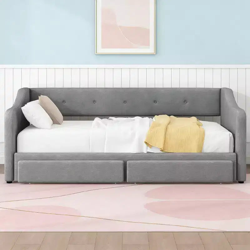 Luxystar Divano Letto Moderno a Una Piazza e Mezza in Lino con 2 Cassetti, Estensibile a Letto Matrimoniale