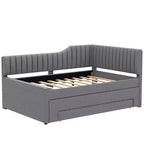 Luxystar Letto a giorno moderno imbottito in lino, matrimoniale, con letto estraibile e 3 cassetti