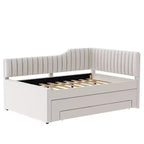 Luxystar Letto a giorno moderno imbottito in lino, matrimoniale, con letto estraibile e 3 cassetti