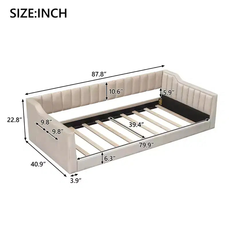Daybed moderno Luxystar in velluto con tasche laterali